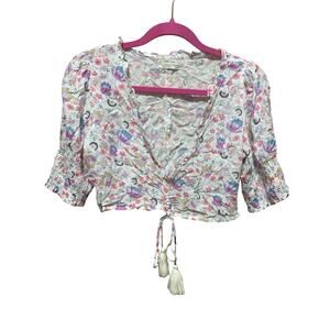 Freckles + Daisy Floral Tie Front Crop Top Side Zip Size Small